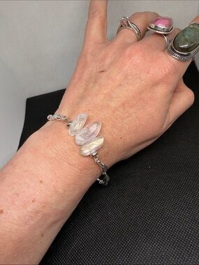 Aura Quartz “Bar Tooth” Bracelet | Handmade 925 Sterling Silver